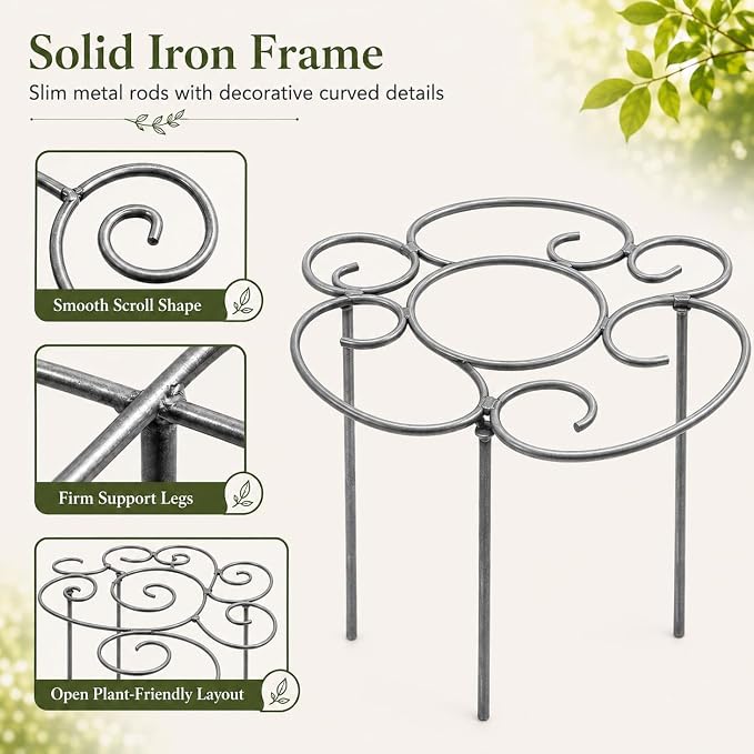 Plant Support Ring for Outdoor Plants, 10.83 x 10.83 in Metal Garden Stake, Decorative Peony Support Cage for Potted Flowers, Hydrangeas, Roses, 1 Pack