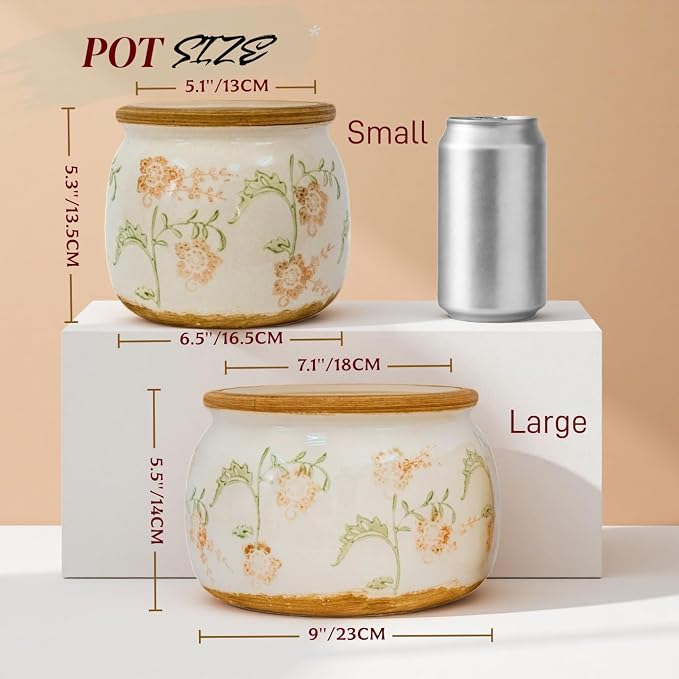 Vintage Ceramic Flower Pot - Indoor Outdoor Planters with Drainage Holes & Filter Screen, 9’’ Large Rustic Farmhouse Decorative Plant Pots for Garden/Patio/Balcony (Daisy Bouquets, Large)