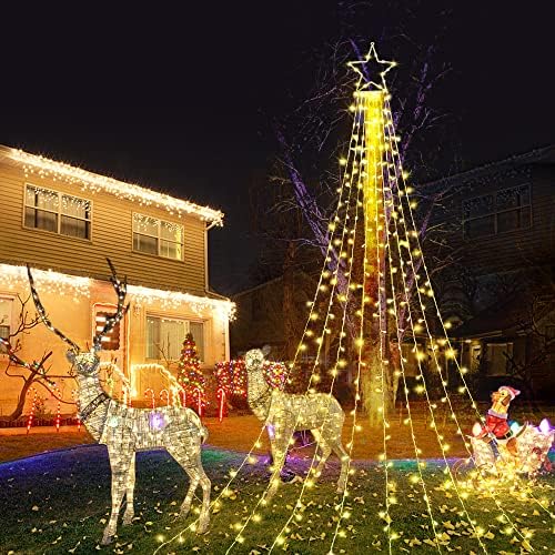 (New Christmas Decoration Lights, 320 LED Waterfall Christmas Tree Lights with 12" Star Topper, 8 Modes Indoor Outdoor String Lights for Yard, Party, Home, Holiday (Warm White) - Image 7