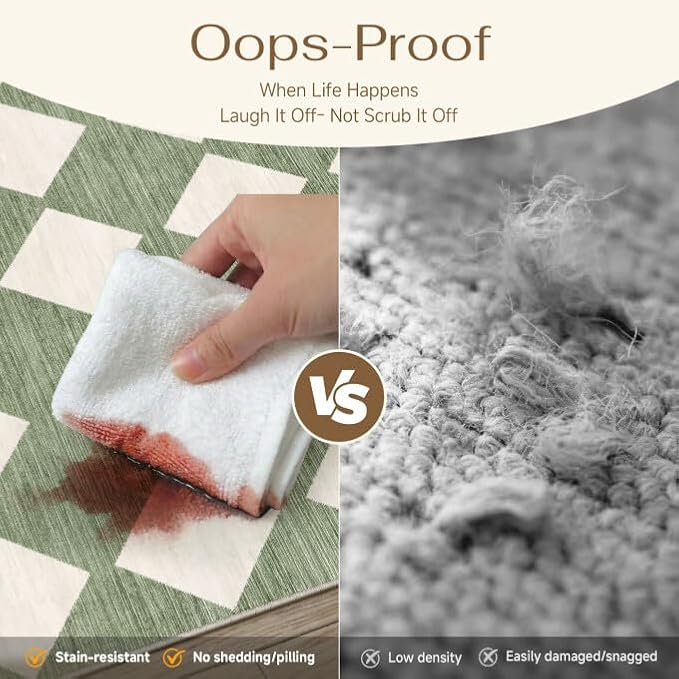 Green 2x6 Washable Runner Rug Kitchen Non Slip Checkered Carpet | Soft, Low Pile, Easy Clean, Diamond Pattern for Hallway, Entryway, Laundry Room, Bathroom, Modern Indoor Decor