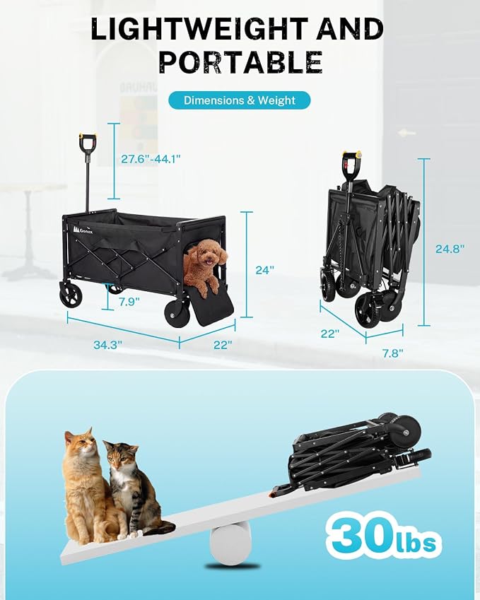 Gonex Electric Wagon Cart with Smart Handlebar 360lbs Heavy Duty Motorized Utility Wagon for Camping Gardening 200L Collapsible Foldable Grocery Cart with Silent Hub Motor Magnetic Brake Black