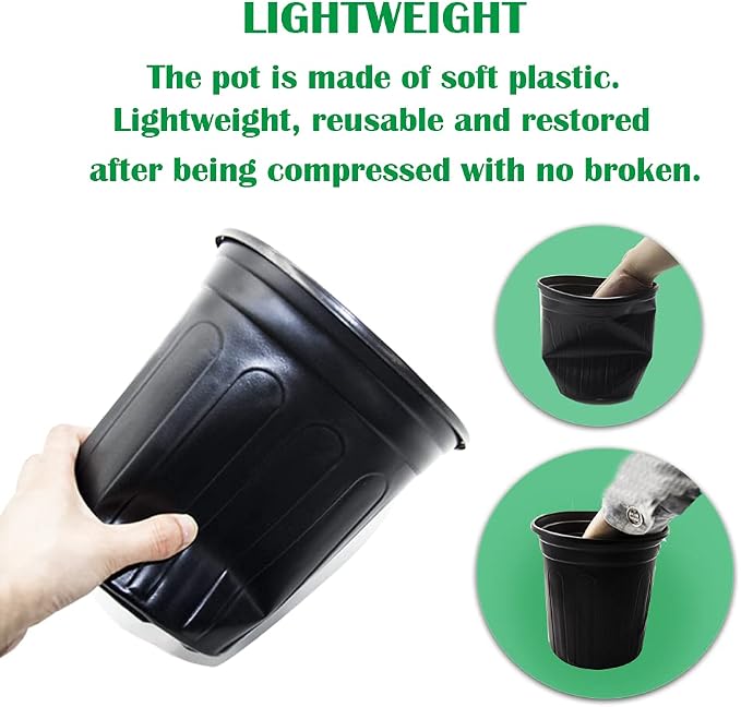 HECTOLIFE 50-Pack 1 Gallon Flexible Flower Plant Nursery Pots, Thickened Soft Plastic Seed Starting Container for Succulents, Seedlings, Cuttings, Transplanting,(Black)
