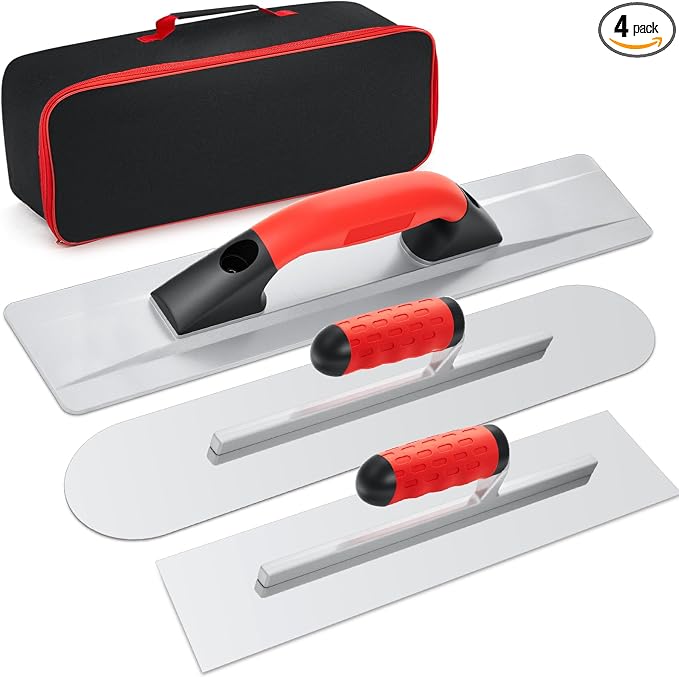 MorningRo 4 Pcs Concrete Hand Tools Set Includes Cement Magnesium Hand Float 16'' x 3-1/8'' Stainless Steel Pool Trowel 16'' x 4' Finishing Trowel 14'' x 4'' and Tool Bag