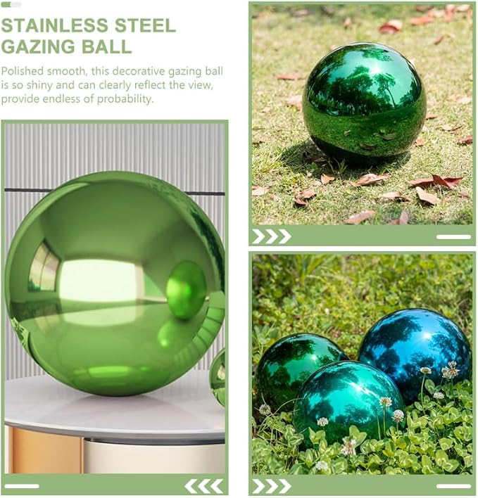 Abaodam Stainless Steel Gazing Ball, Reflective Mirror Polished Garden Globe 7.07inch, Green Decorative Sphere for Yard Outdoor Decor, Unbreakable Metal Gazing Globe for Garden Decoration Ornament
