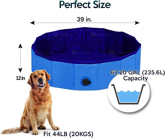 Zone Tech Fold-able Pet Dog Swimming Pool - Premium Quality Easy to Store Collapsible Compact Playing Bath for Kids, Leak-Proof Bathing Tub for Indoor & Outdoor Backyard