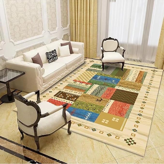 Modern Patchwork Area Rug, Multicolor Geometric Pattern