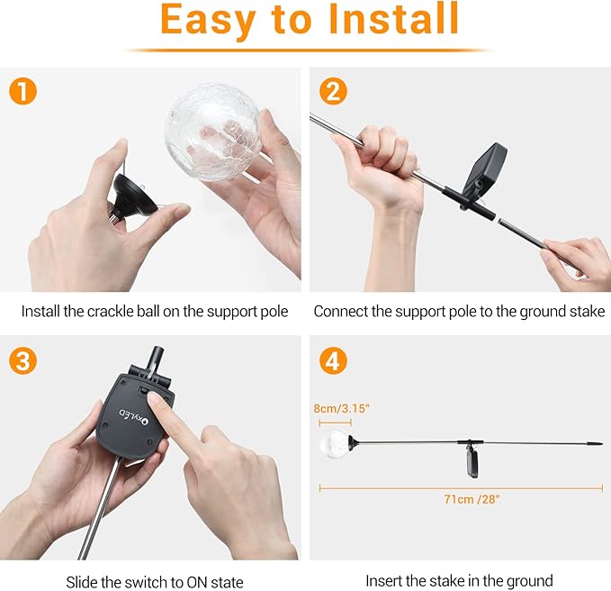 OxyLED Solar Outdoor Lights, 6 Pack Solar Stakes Crystal Cracked Glass LED Garden Globe Light Outdoor Waterproof, Color-Changing Auto On/Off, Pathway Lights for Landscape Patio Yard Decorations