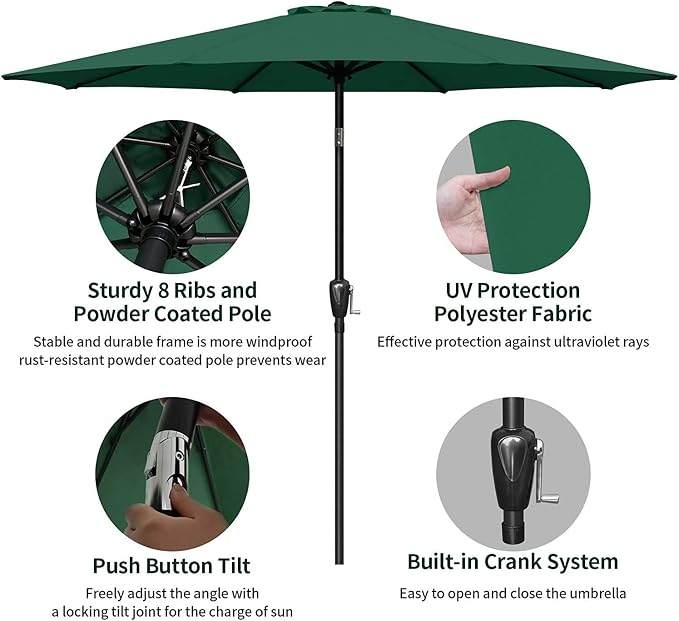 Simple Deluxe Patio Umbrella Outdoor, UV Protection Sunshade with Push Button Tilt/Crank and 8 Sturdy Ribs, for Table Garden Lawn Beach Pool
