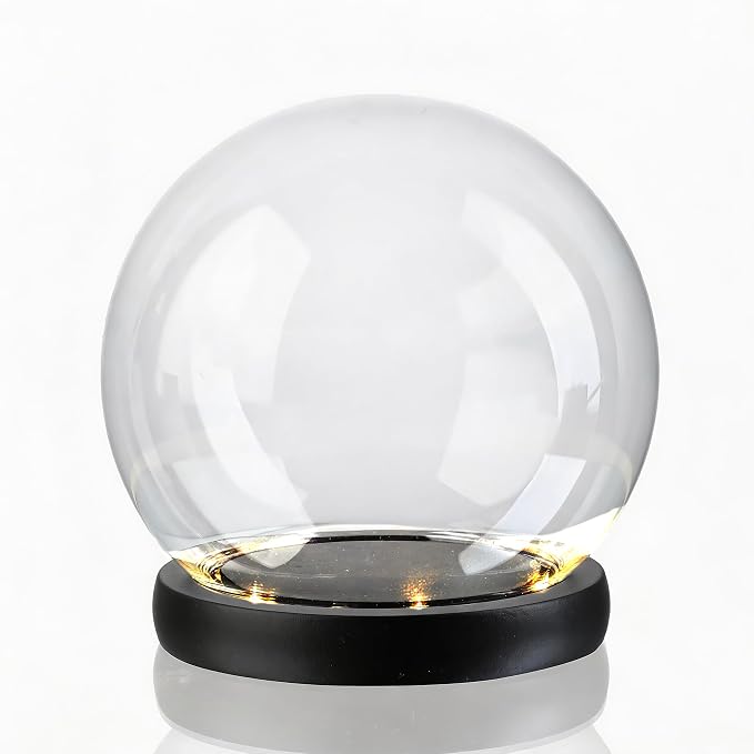 6inch Round Glass Cloche Display Dome with Black LED Lights Base Decorative Glass Display Bell Jar for Plants Keepsakes Collectibles