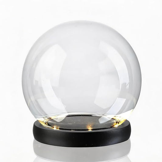 6inch Round Glass Cloche Display Dome with Black LED Lights Base Decorative Glass Display Bell Jar for Plants Keepsakes Collectibles