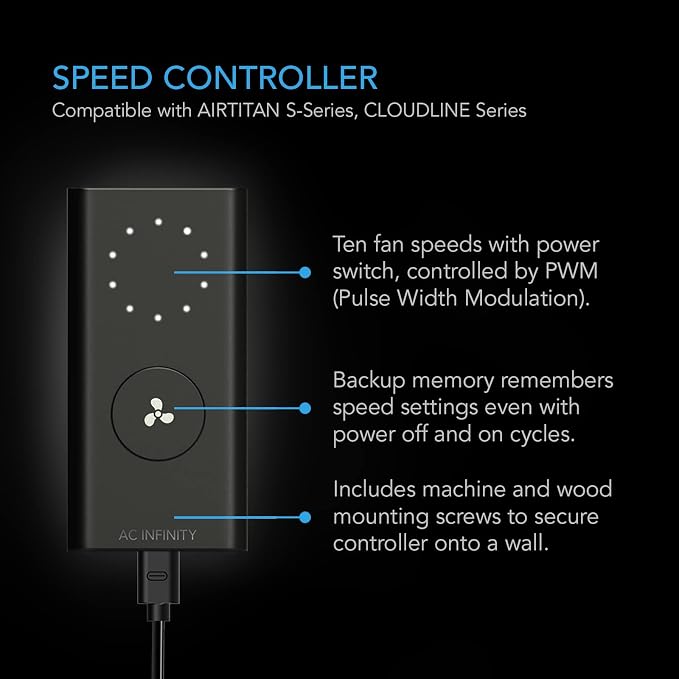 AC Infinity AIRTITAN S7, Ventilation Fan 12 " with Speed Controller. | IP-55 Rated for Crawl Space, Basement, Garage, Attic, Shed, Hydroponics, Grow Tents