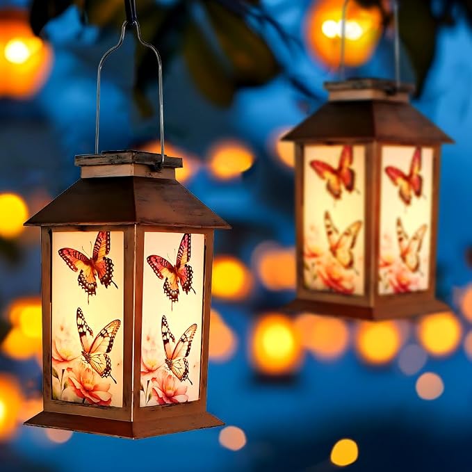 JOBOSI Solar Lantern Butterfly, Butterfly Decorative Gift, Solar Light, Gifts for Mom, Women, Grandma, Garden Yard Lawn Decor, Christmas and New Year Gift