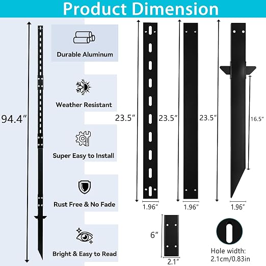 8 Ft Sign Post for Outside, Heavy Duty Yard Signs Stakes, 96 inch Metal Lawn Pole with Holes for Events, Parking, Garage, Bar, Easy Assembly,Rust-Resistant Durable DIY 1Pcs Black