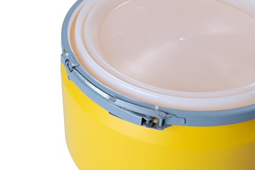 Eagle 20 Gallon Plastic Drum with Lid, Metal Lever-Lock, 30.5"x15.8", Open Head Lab Pack Drum Made of Durable, Lightweight HDPE, Withstands Weather and Chemicals, Made in USA, Yellow, 1623M