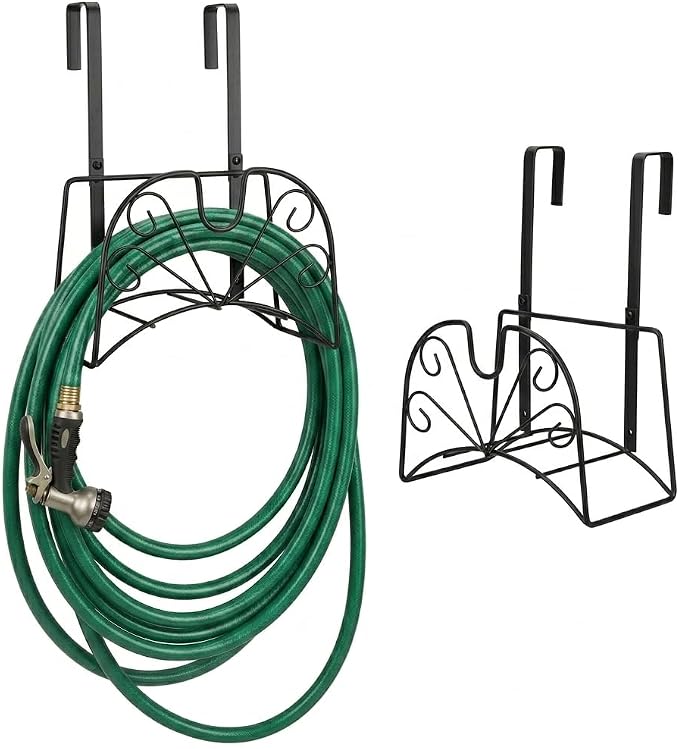 Garden Hose Holder, Metal Water Hoses Holder for Outside, Heavy Duty Detachable Garden Tube Storage Hanger Rack Holds 160 FT for Expandable & Flexible Hoses - Wall Mount or Hanger (Large Black)