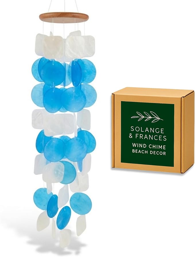 Solange & Frances Beach Decor Shell Wind Chimes for Outside. Ocean Decor Wind Chimes Outdoor Decorations for Yard. Beachy Gifts for Mom Birthday, Gift for Women, and Gift for Men (Ocean Breeze)