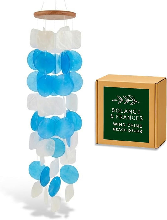 Solange & Frances Beach Decor Shell Wind Chimes for Outside. Ocean Decor Wind Chimes Outdoor Decorations for Yard. Beachy Gifts for Mom Birthday, Gift for Women, and Gift for Men (Ocean Breeze)