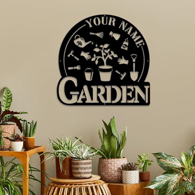 MeMate Garden Metal Signs, Garden Sign to Personalize, Personalized Metal Outdoor Decor, Custom Name Plaque for Women Mom Grandma, Rustic Decorations for She Shed, Potting Shed
