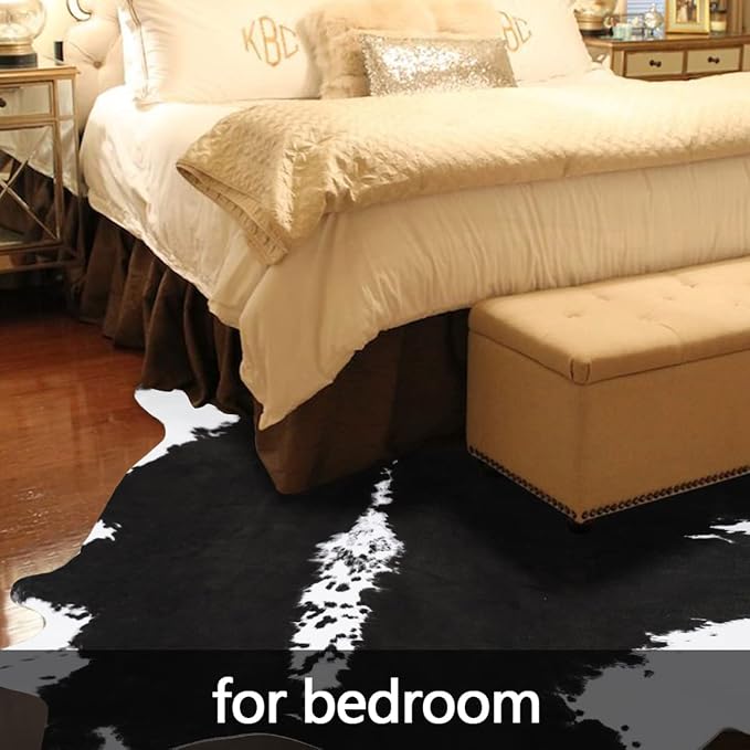 AROGAN 8x10 Faux Cowhide Rug, Cow Print Large Animal Hide Rug Black | Premium Cow Hide Carpet, Western Rug for Bedroom Living Room Decor, Durable Faux Cow Skin Cowhide Area Rug