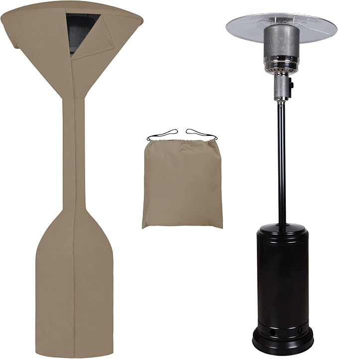 Easy-Going Stand-Up Patio Heater Cover with Zipper and Storage Bag, Waterproof Outdoor Heater Cover Dustproof, UV-Resisant, Wind-Resistant (95"H x 34"D x 19"B, Camel)