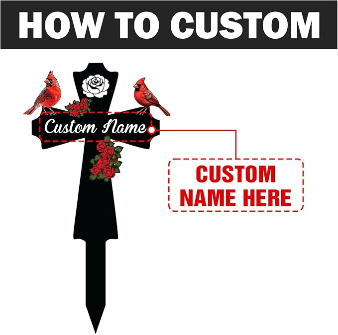 Personalized Cardinal Yard Sign with Stakes, Red Bird Metal Garden Sign Decor, Outdoor Art, Gift for Mom/Grandmother, Patio House Warming Gifts, Welcome to Garden