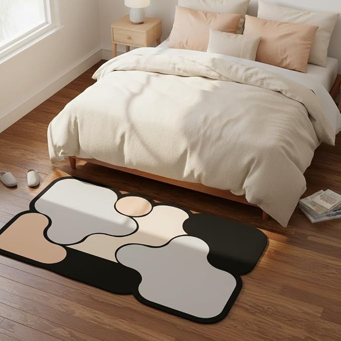 Unique Contemporary Geometric Design Irregular Shape Faux Wool Area Rugs for Living Room Dining Room Office Dorm Decor Black Beige Taupe Funny Mats Easy Clean Thin Quick Dry Durable Carpets 7x10