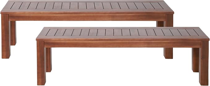 Christopher Knight Home Manila Outdoor Acacia Wood Dining Bench (Set of 2), Dark Brown