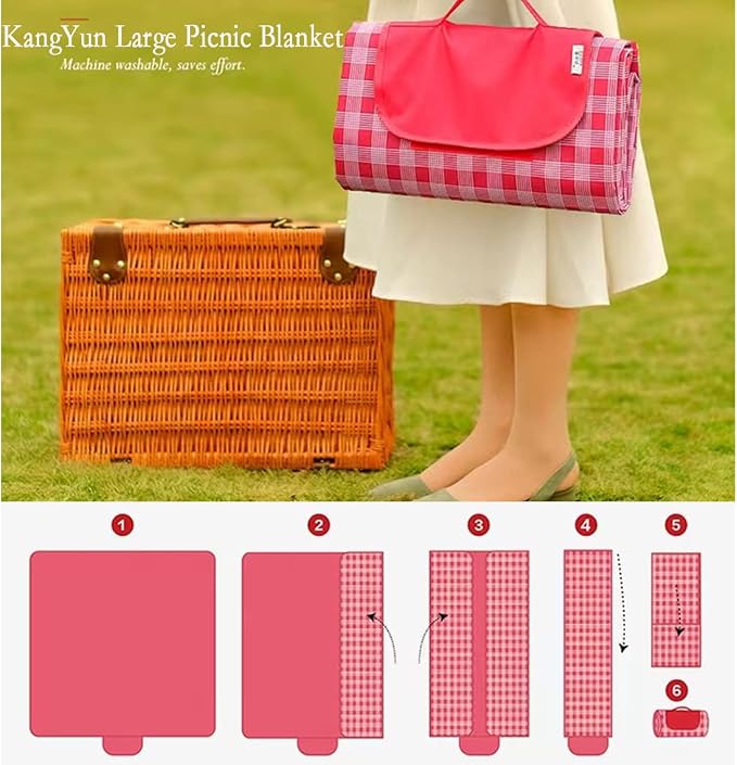 PUPOPIK Outdoor Picnic Blanket, Foldable Waterproof Sand Beach Mat in Large 80x60in for Beach Camping Hiking Travel Family Concerts Portable Beach Blankets (Red)