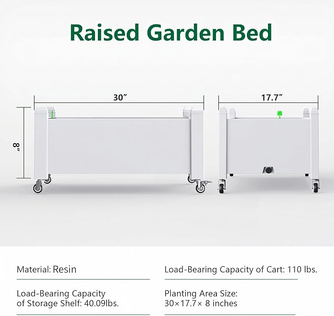Vixzen Raised Garden Bed with Wheels Outdoor,Resin Weatherproof Planter Box with Drain Hole and Water Level Detector,for Planting Plants Vegetables(Ashen 30.04"×17.72"×17.56"
