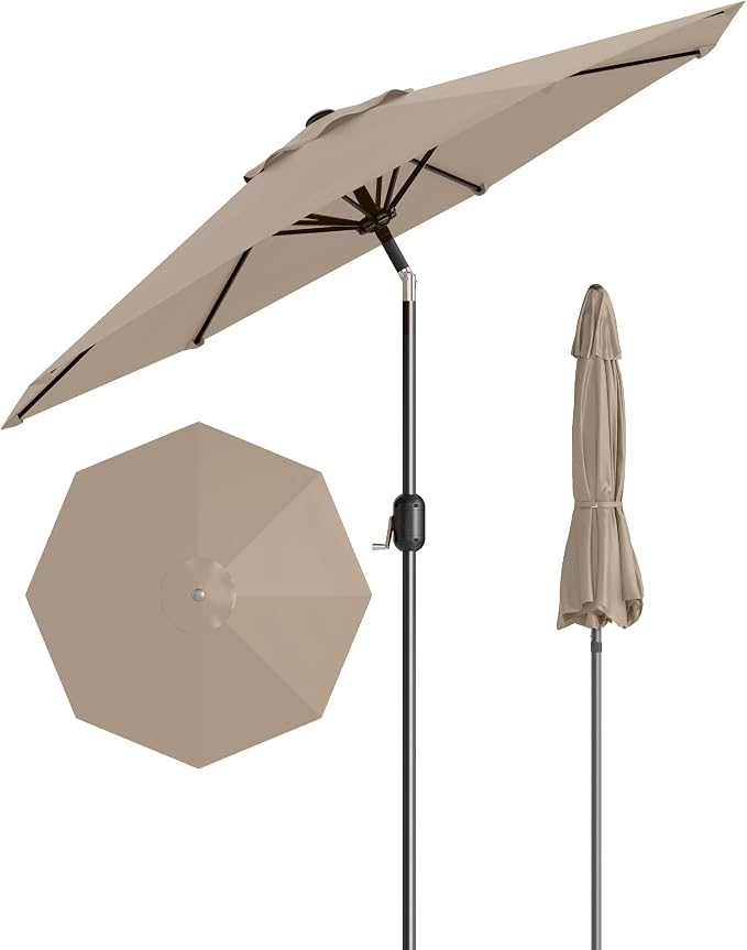 GarveeLife Outdoor Patio Umbrella, Table Market Umbrella with Push Button Tilt and Crank, 8 Sturdy Ribs UV Protection Waterproof for Garden, Deck, Backyard, Pool