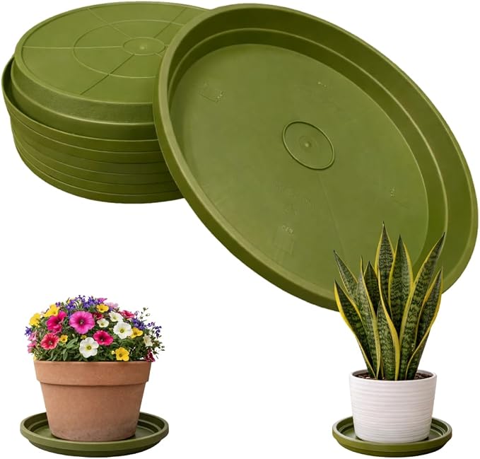 10 Inch Plant Pot Tray USA Made – Durable Plastic Flower Pot Saucer – Plant Water Catcher for Indoor Outdoor Garden (12, Sagebrush Green)
