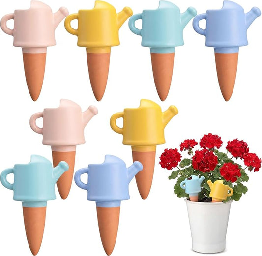 8 Pack Terracotta Watering Spikes Vacation Self-watering Spikes, Watering Can Shape Planters Devices, Automatic Plant Insert Waterer for Indoor Outdoor Plants