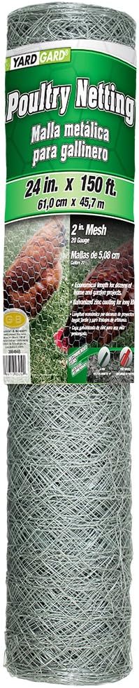YARDGARD 2 Inch Poultry Netting, Chicken Wire Fence, 20 Gauge Galvanized Steel, Rabbit Fencing, Bird Enclosures, Garden Protection and Plant Support, 24 Inches x 150 Feet Legacy