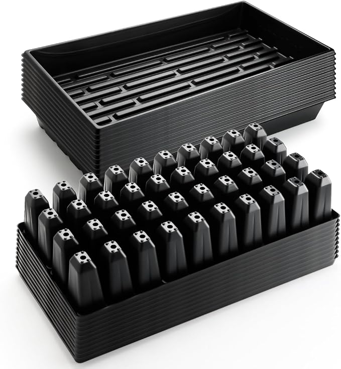 RooTrimmer 10 Pack 1020 Seed Starter Trays and 10 Pcs 40 Cell Plug Trays, Thick Durable Seedling Plastic Nursery Tray for TD542 1020 Tray Germination (10 Sets)