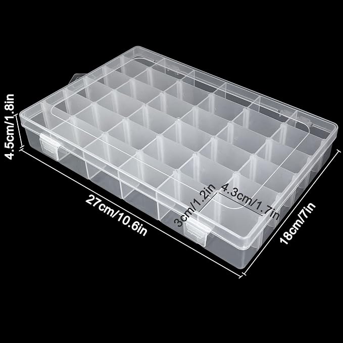 Guyuyii 2 Pack Bead Storage Containers with 36 Grids Adjustable Dividers | for Jewelry Making, Craft Organization, Diamond Painting, Compatible with Beads, Earrings, Small Hardware, Clear