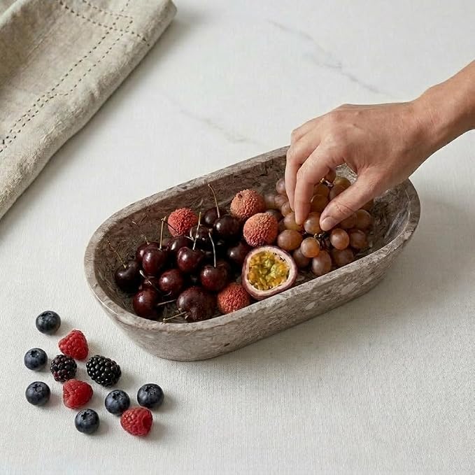 Radicaln Marble Dough Bowl 10" Inches Oceanic Handmade Oval Bowl and Candy Bowl for Dining Table Decor, Ideal Marble Bowl for Keys Entryway Table