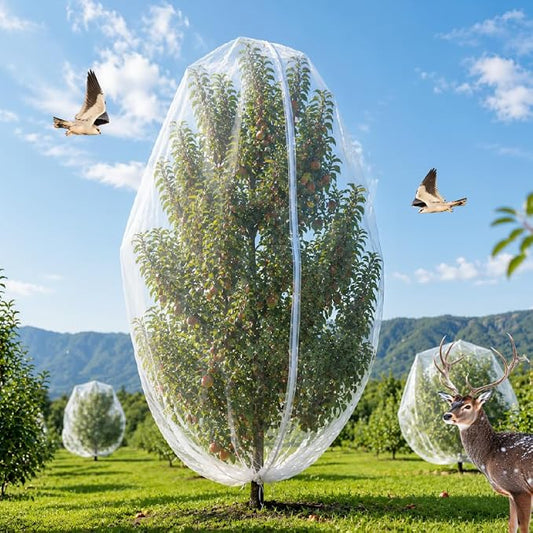 2Pack 12x16Ft Extra Large Fruit Tree Netting with Drawstring & Zipper - Reusable Plant Protection Bag, Heavy Duty PE Mesh Cover for Blueberry Bushes - Blocks Birds/Deer/Squirrels