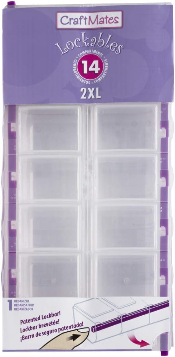 Craft Mates Bead Organizer, 14 Locking Compartments, Plastic Storage (2XL) | Clear Plastic Storage for Buttons, Pins, Jewelry, Diamond Art & Craft Supplies, Large Portable Organizer for Crafters