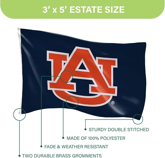 NCAA Auburn University Flag with Grommets, 3'x5' Auburn Tigers Outdoor College Flags & Banners for Garden Patio Indoor Wall Décor