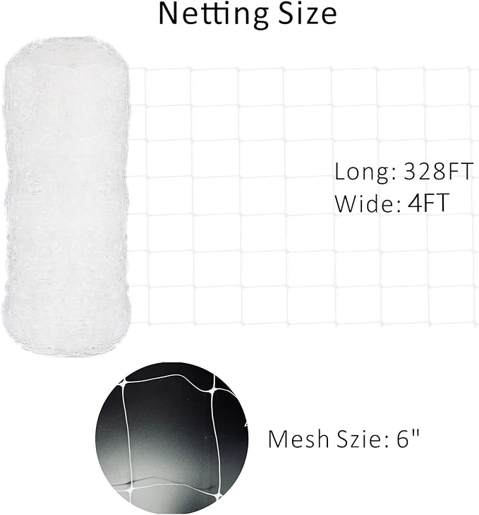 Toolazy Trellis Netting 47" x328' White - Heavy Duty 6" Mesh Plant Support Net for Climbing Vegetables, Garden Trellis Roll for Tomato Cucumber Pea Bean Vine Grow Tent Scrog Hydroponic