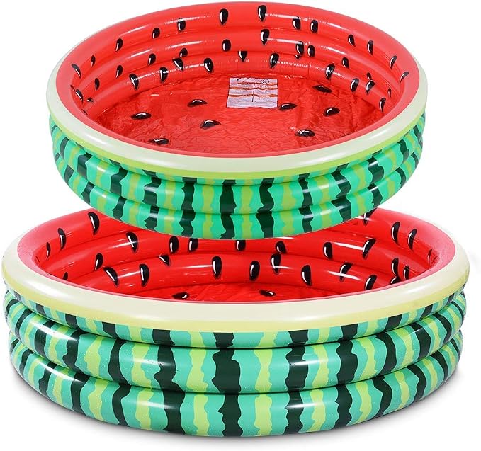Kiddie Pool, 45" and 60" Watermelon 3 Ring Inflatable Pool for Kids, Inflatable Swimming Pool (2 Pack), Ideal Water Pool in Summer