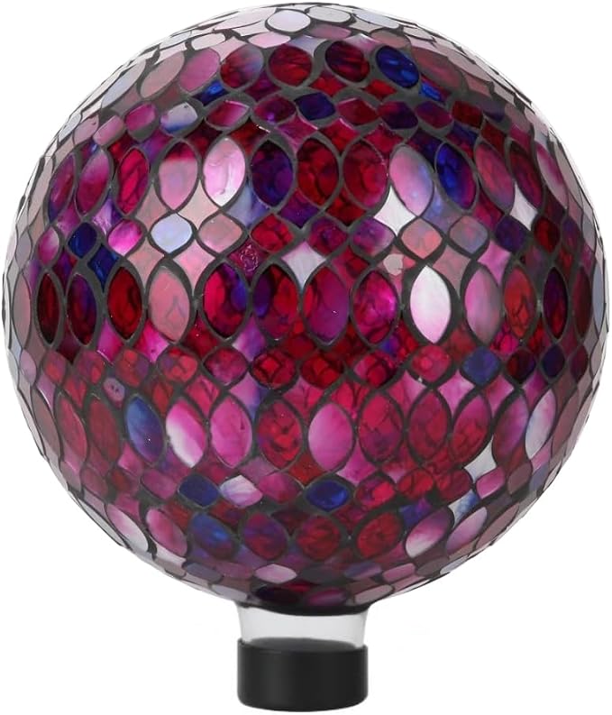 Lily's Home Colorful Mosaic Glass Gazing Ball, Designed with a Stunning Holographic Petal Mosaic Pattern to Bring Color to Any Home and Garden, Red, Blue & Purple (10" Diameter)