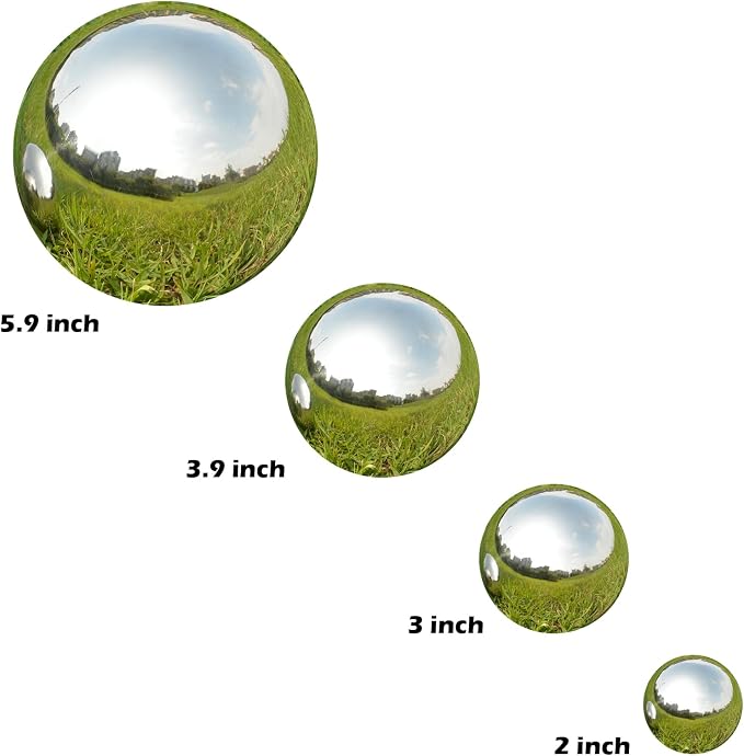 Gazing Ball Garden Mirror Outdoor - Outside Decorative Globe, Silver, 10Pcs | Metal Polished Reflective Sphere, Stainless Steel Hollow Decoration Ornament for Home Pond Swimming Pool Housewarming Gift