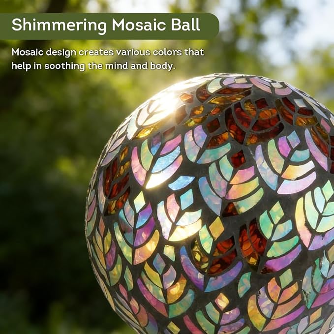 Lily's Home Colorful Mosaic Glass Gazing Ball, Designed with a Stunning Holographic Petal Mosaic Pattern to Bring Color to Any Home and Garden, Silver & Purple (10" Diameter)
