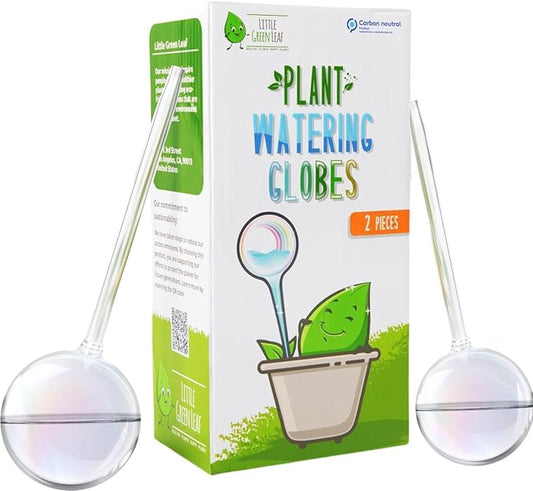 Little Green Leaf Automatic Plant Watering Globes Self Watering Planter Inserts (Set of 2) | Hands Free Clear Glass Bulbs | Planter Spikes to Support Indoor & Outdoor Plant Health (200ml)
