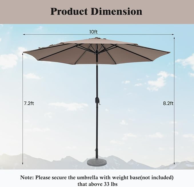 Giantex 10ft Outdoor Patio Umbrella, Market Table umbrella w/Tilt Adjustment and Crank, 180G Polyester, Garden Canopy for Deck Backyard Pool Indoor Outdoor
