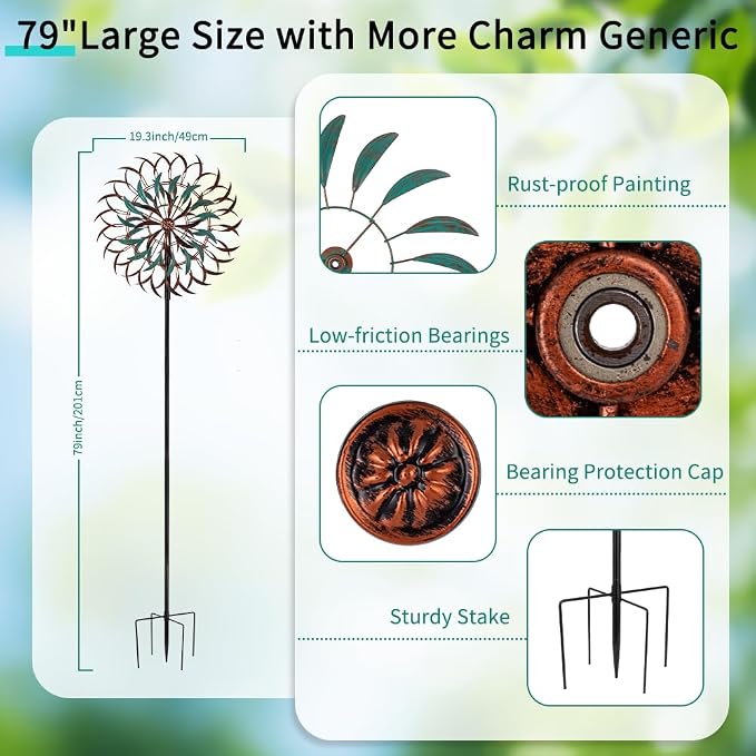 Stargarden Large Metal Wind Spinners, 20” Dia Kinetic Wind Sculptures, 6Layers Windmill Metal Yard Art Garden Decor
