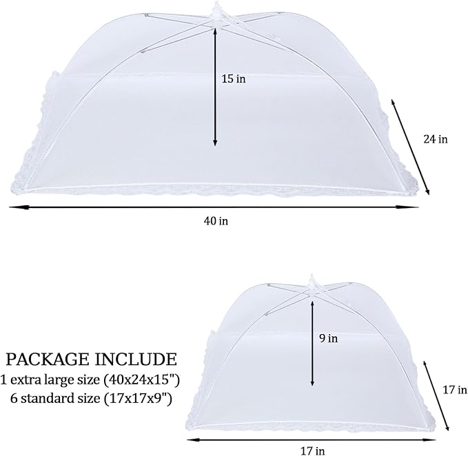 6 Pack Food Covers for Outdoors Mesh Screen Include 2 Extra Large (40"X 24") & 4 Standard (17"X 17") Food Tents Collapsible and Reusable Mesh Food Covers for Outside, BBQ Party Supplies, Fruit