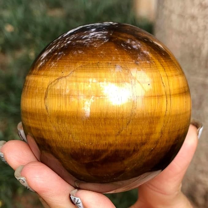 2-2.4 inch Natural Tiger's Eye Crystal Ball with Stand, Hand Polished Tiger Eye Stone Sphere, Healing Crystal Decorative Orb, Reiki Energy Stone Crafts, Feng Shui Home Ornament
