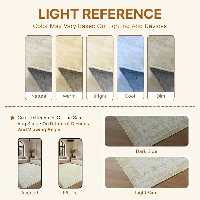 8x10 Area Rugs Living Room: Bedroom Vintage Washable Carpet Beige | Large Non-Slip Soft Rugs Stain Resistant Printed Rug Indoor Carpet for Bedroom Kitchen Dining Room Nursery Playroom Home
